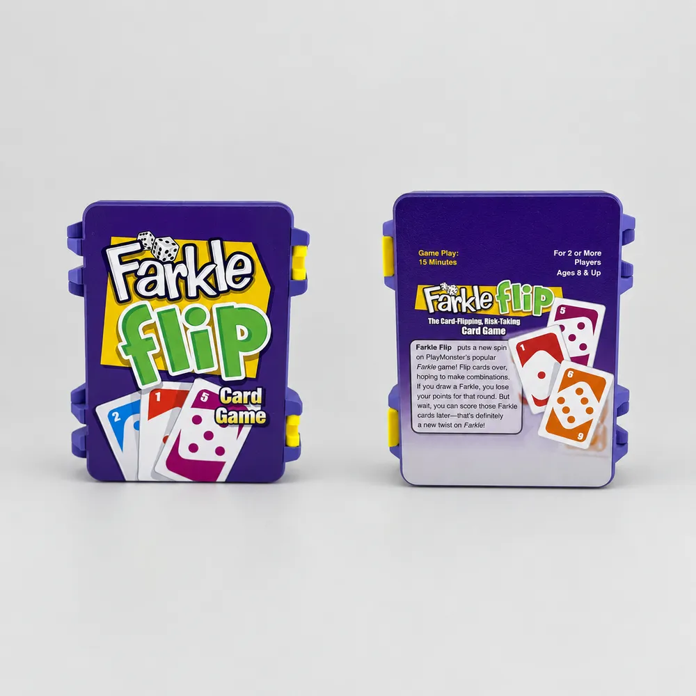 two card game cases, one showing the lid and one the rules on the back