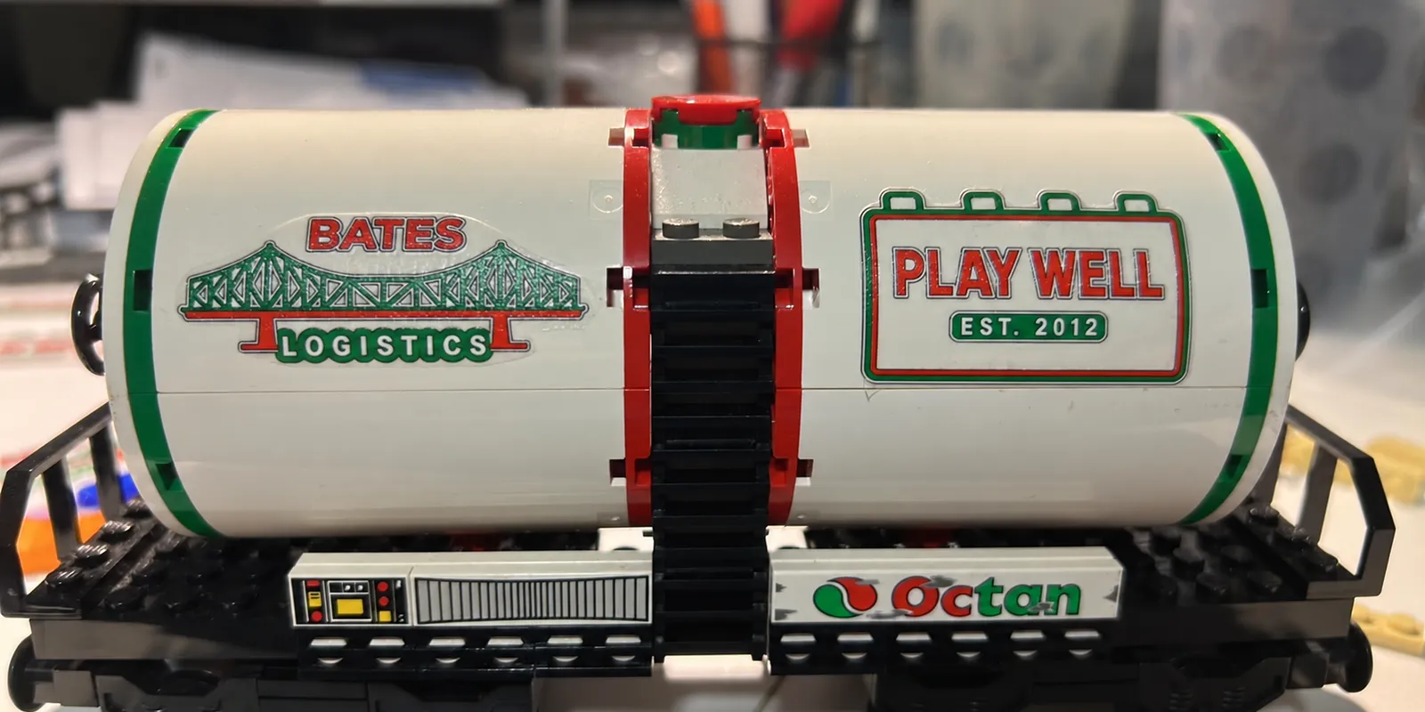 stickers on a LEGO tanker wagon